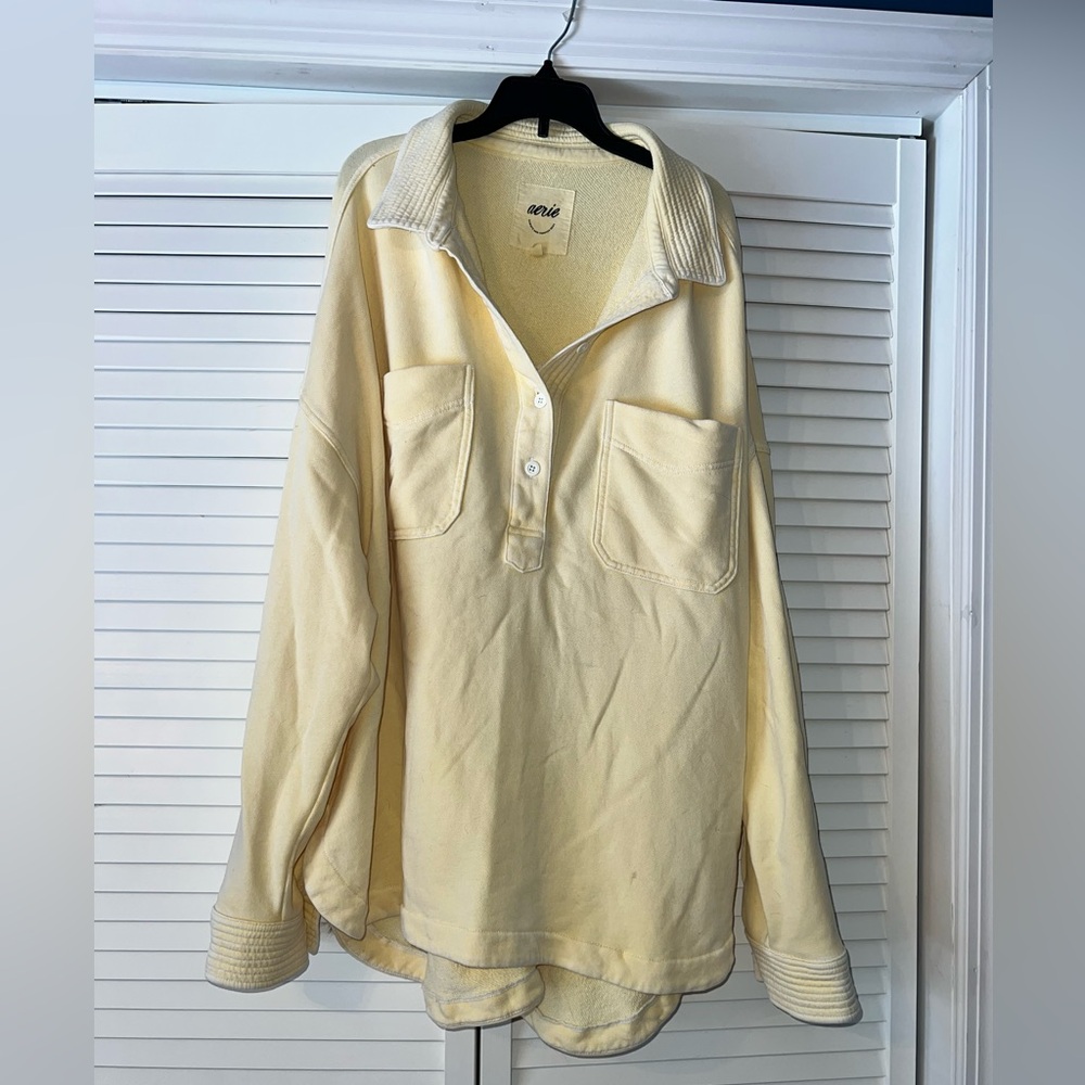 Aerie Yellow Long Sleeve Collared Sweatshirt